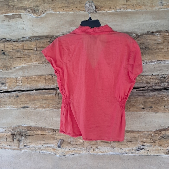 George by Mark Eisen Orange Short Sleeved Cotton Blouse Size Medium - Picture 4 of 5